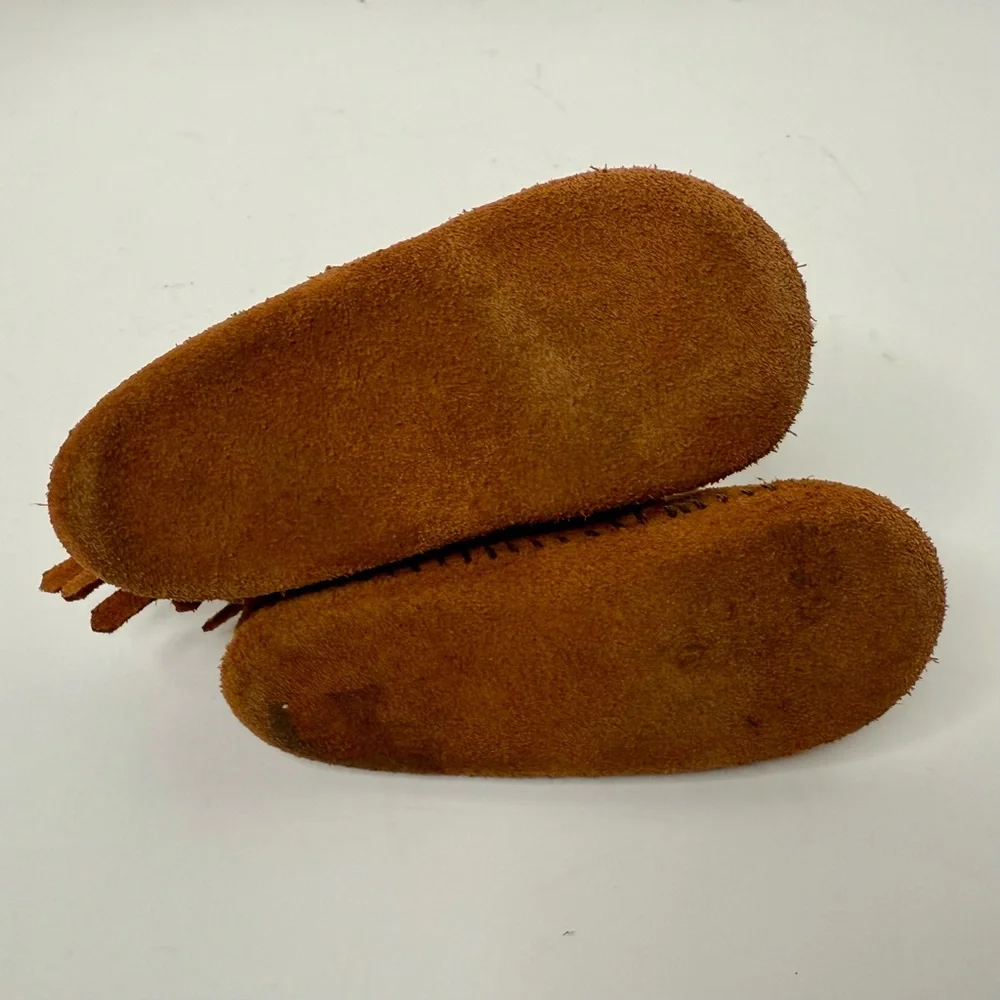 Minnetonka Brown Suede Baby Moccasins with Fringe